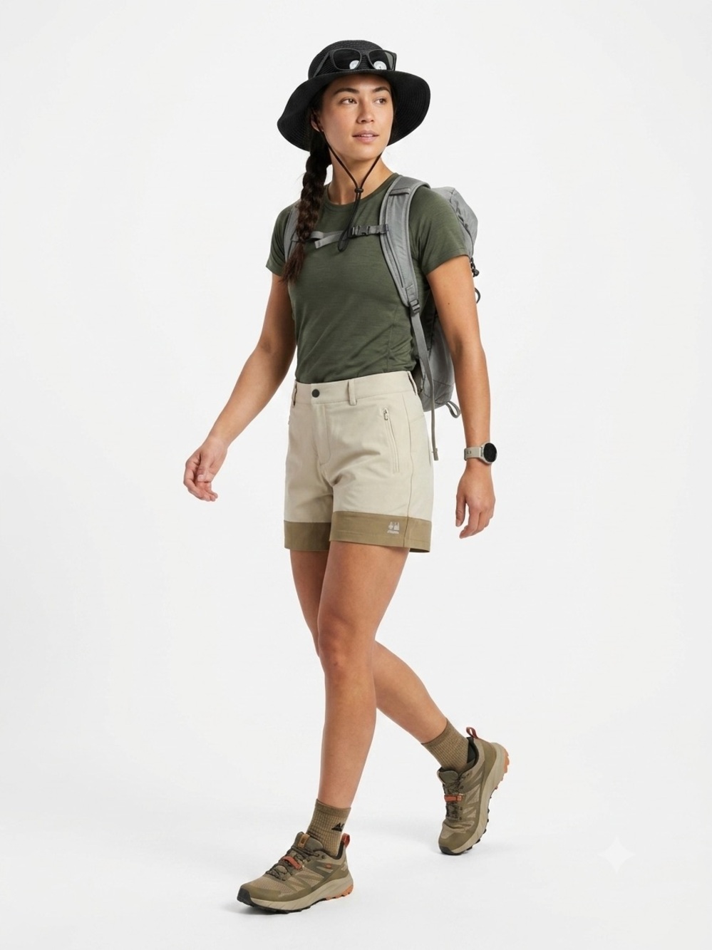 In My Nature Two-Tone Cream and Brown Mid-Rise Hiking Shorts